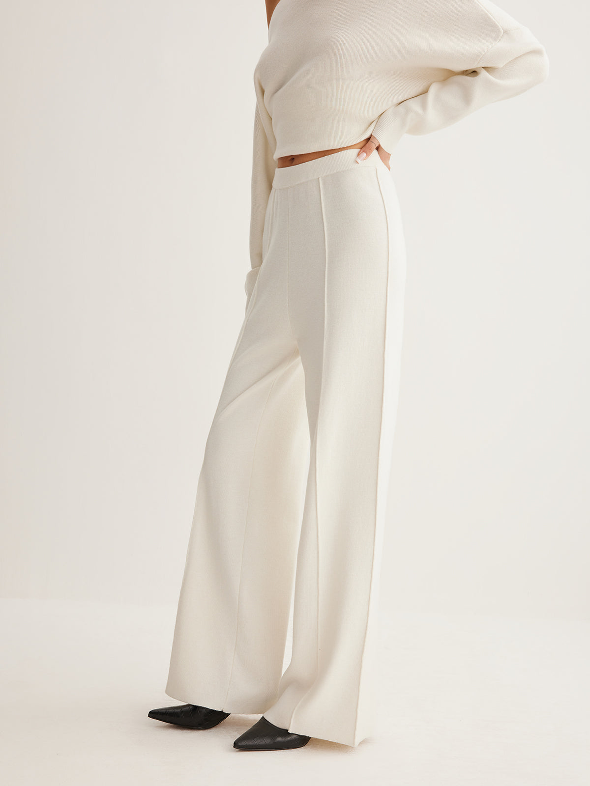 Pantalon à passepoil en laine mélangée