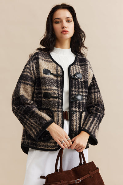 Manteau en tweed à carreaux contrastés