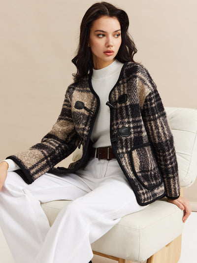 Manteau en tweed à carreaux contrastés