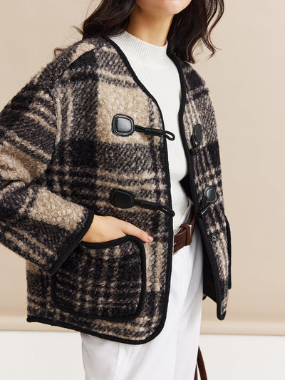 Manteau en tweed à carreaux contrastés