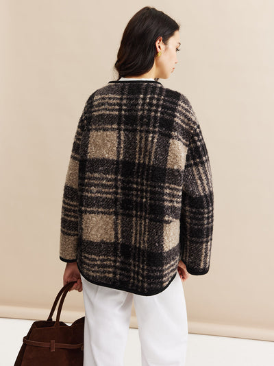 Manteau en tweed à carreaux contrastés