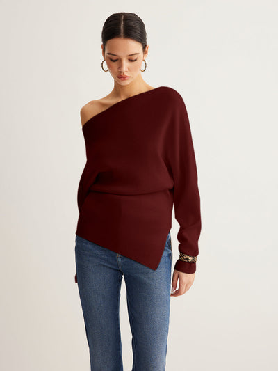 Haut en tricot asymétrique à col asymétrique en laine mélangée