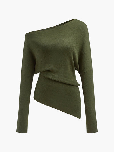 Haut en tricot asymétrique à col asymétrique en laine mélangée