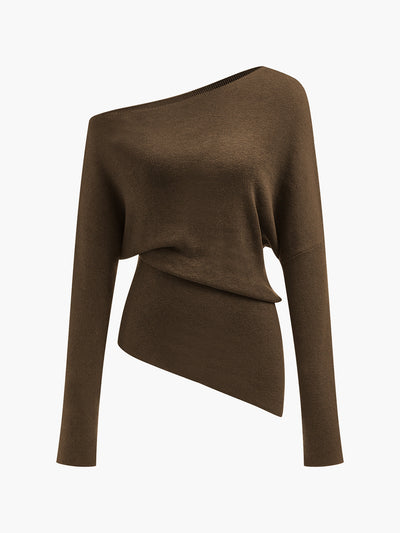 Haut en tricot asymétrique à col asymétrique en laine mélangée