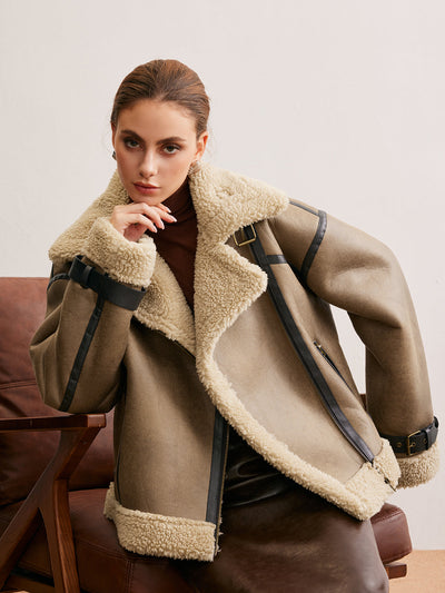 Manteau Teddy en simili cuir avec fermeture éclair