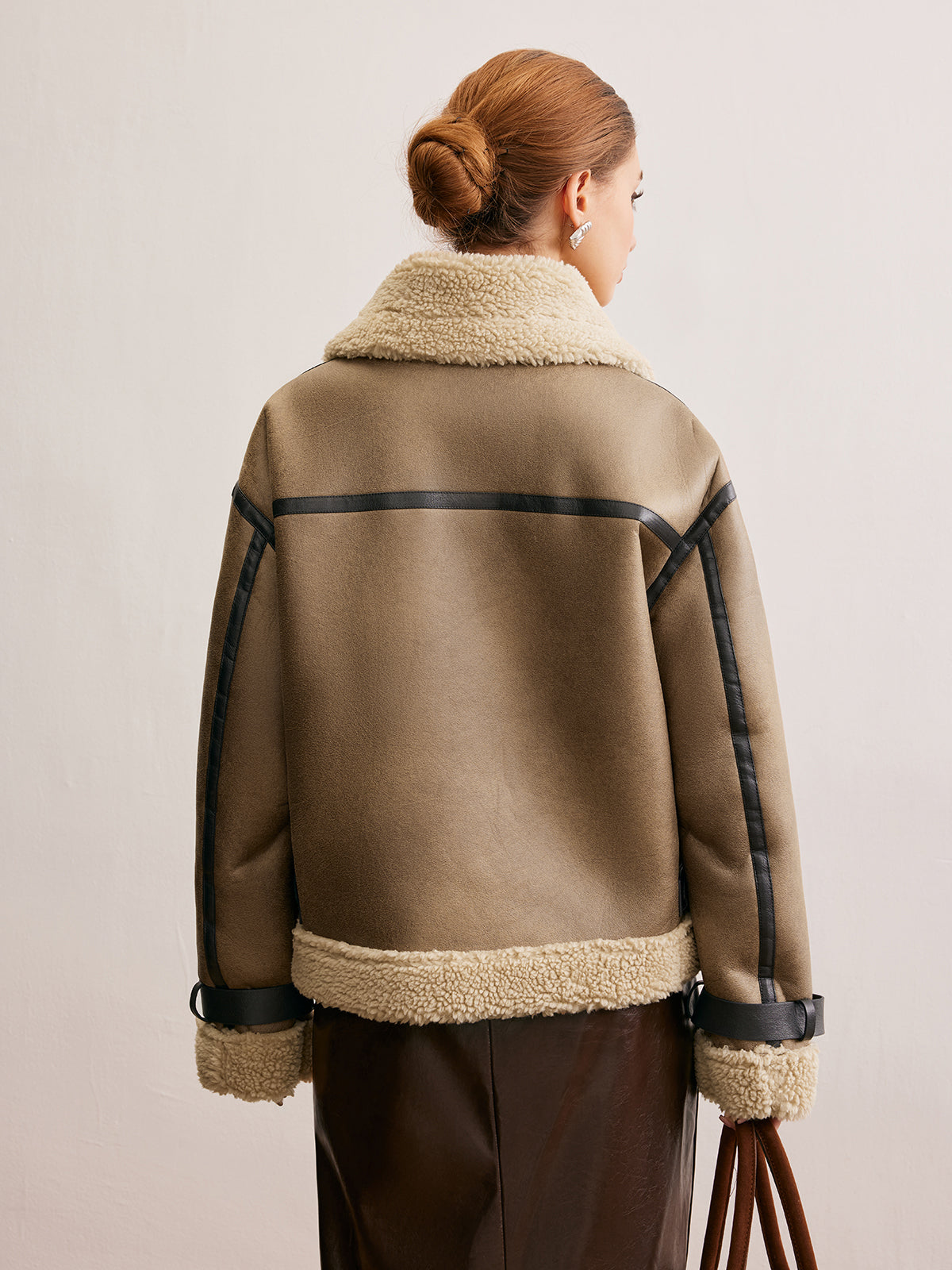 Manteau Teddy en simili cuir avec fermeture éclair