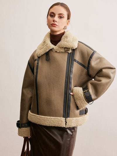 Manteau Teddy en simili cuir avec fermeture éclair