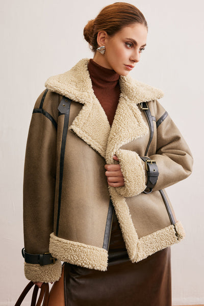 Manteau Teddy en simili cuir avec fermeture éclair