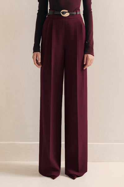 Pantalon taille haute plissé à ceinture métallique