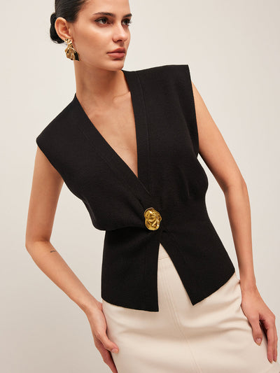 Gilet pull-over à col en V boutonné
