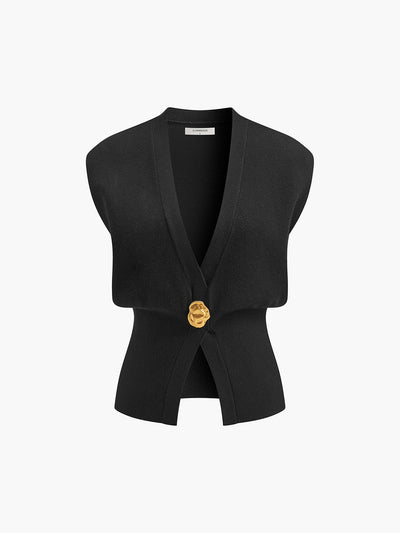 Gilet pull-over à col en V boutonné