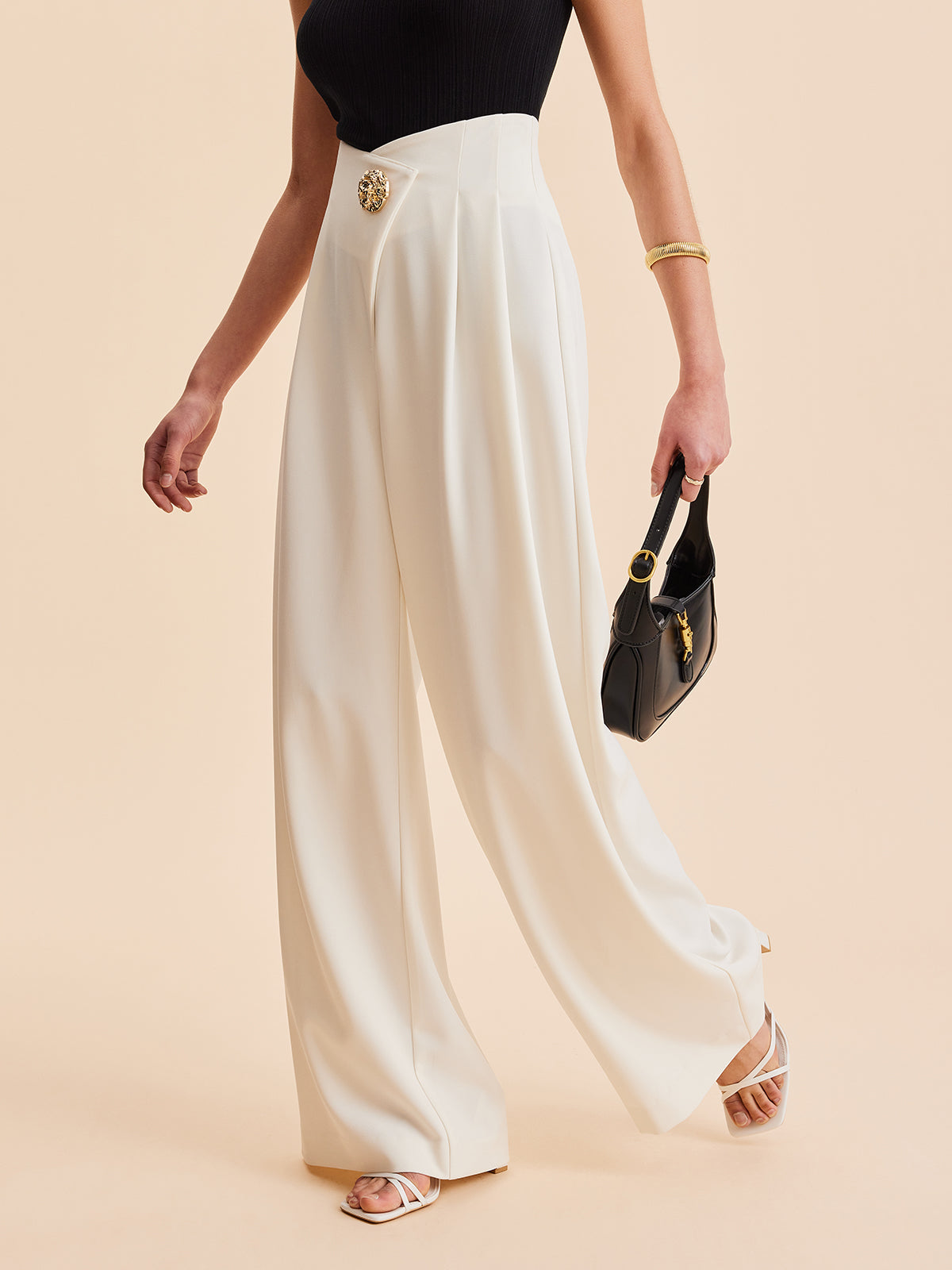 Pantalon large à taille haute avec ornements
