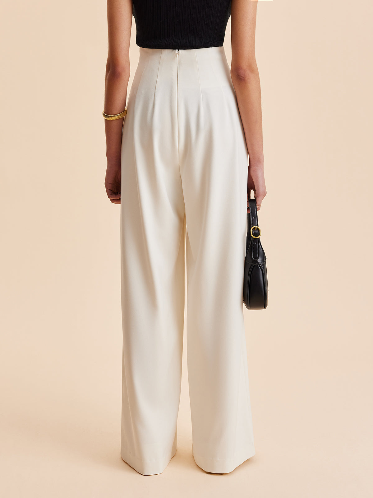 Pantalon large à taille haute avec ornements