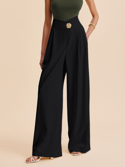 Pantalon large à taille haute avec ornements