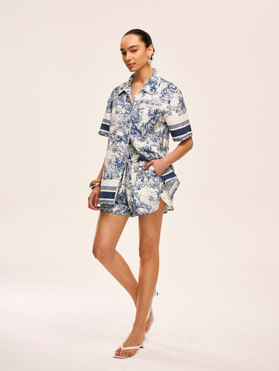 Ensemble short imprimé à bordures contrastées