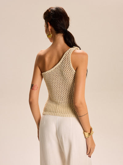 Haut asymétrique à fleurs en maille crochetée