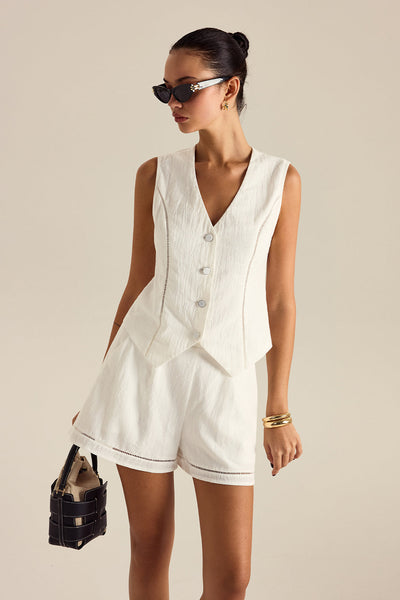 Ensemble short et gilet à boutons en coton avec poches