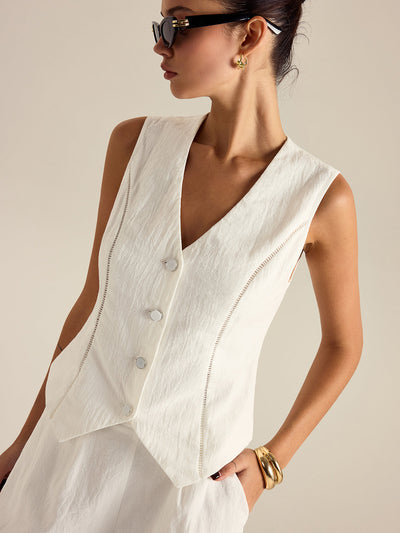 Ensemble short et gilet à boutons en coton avec poches