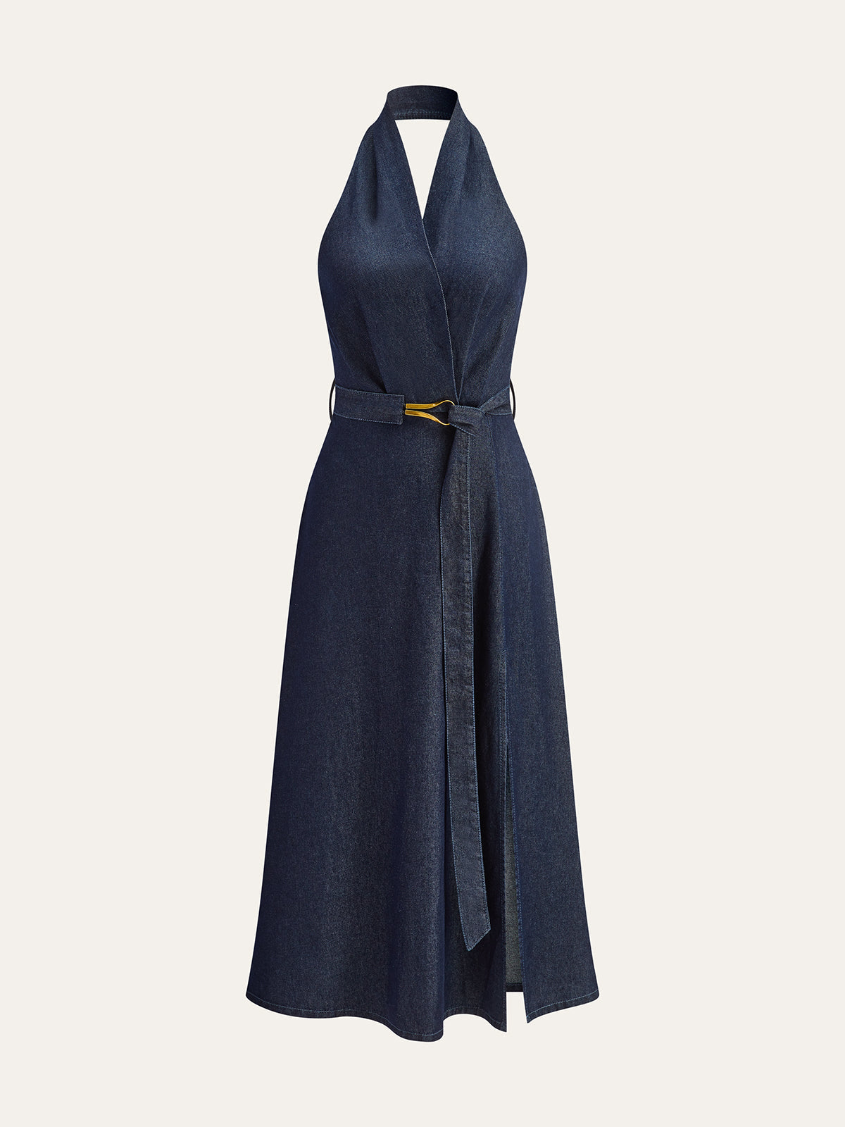 Robe midi en denim à ceinture et dos nu