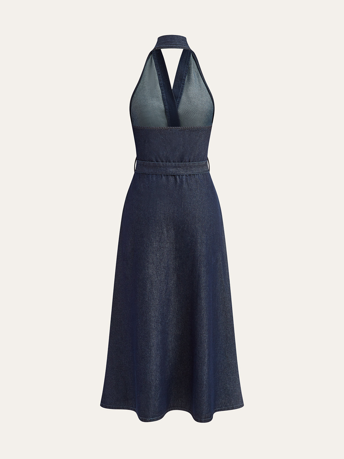 Robe midi en denim à ceinture et dos nu