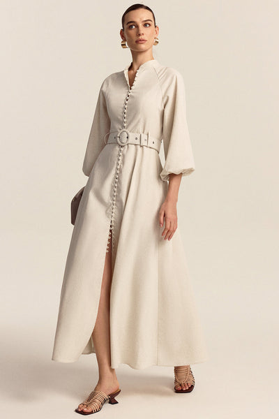 Robe longue à boutons sur le devant et ceinture