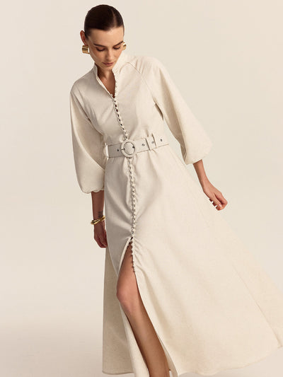Robe longue à boutons sur le devant et ceinture