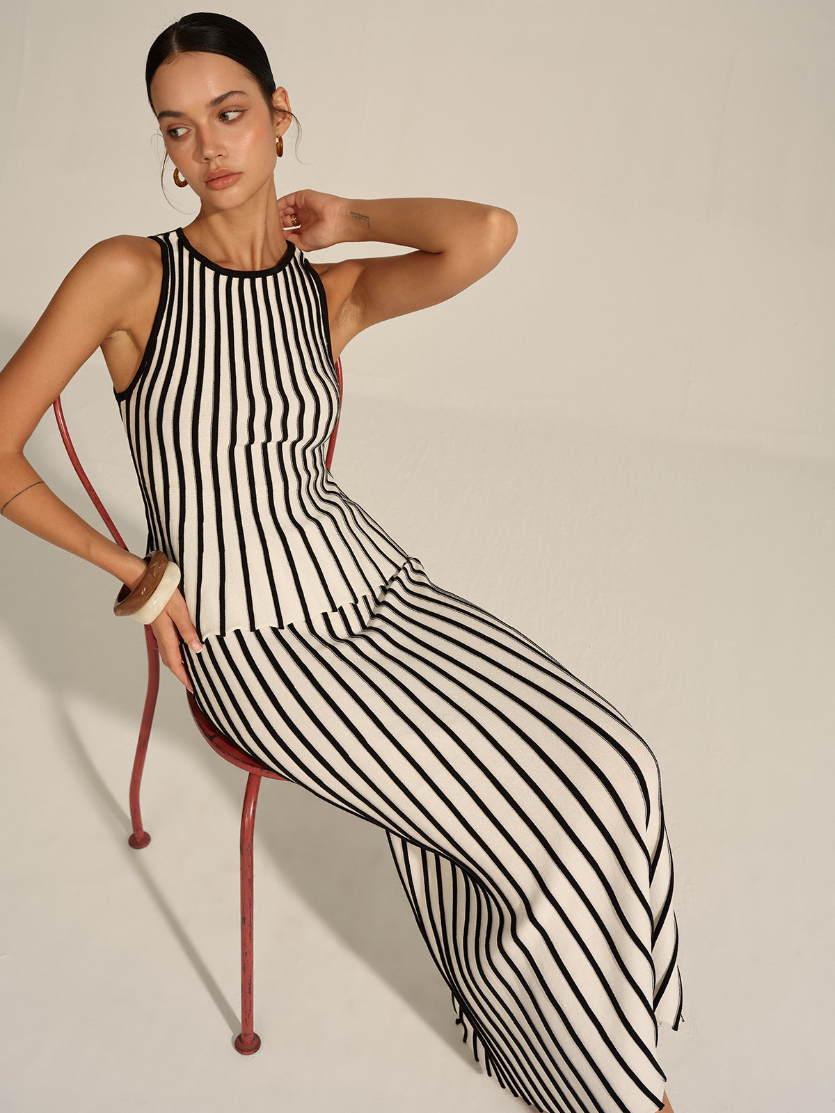 Ensemble coordonné en tricot rayé