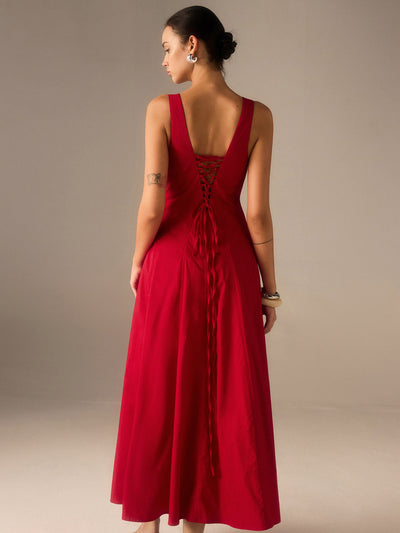 Robe longue en coton avec dos lacé