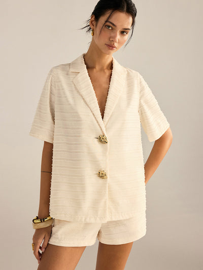 Ensemble blazer et short à manches courtes texturé