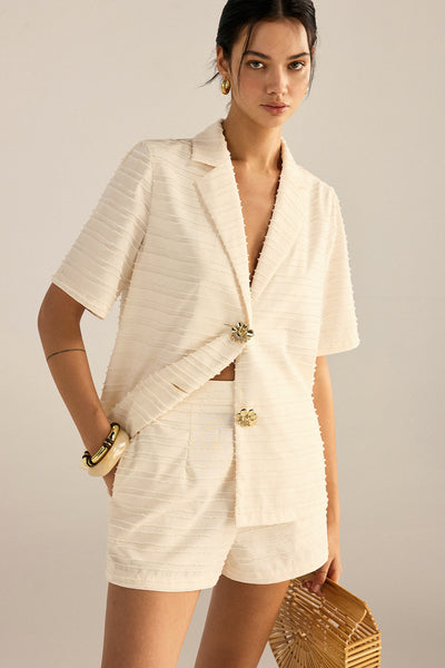 Ensemble blazer et short à manches courtes texturé