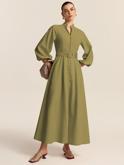 Robe longue à boutons sur le devant et ceinture