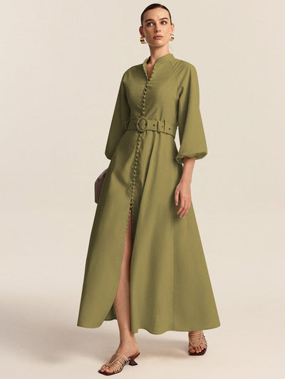Robe longue à boutons sur le devant et ceinture