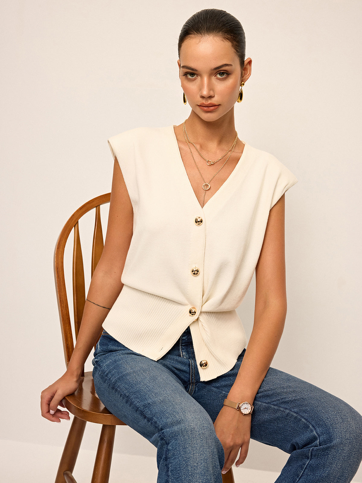 Gilet asymétrique en tricot à double sens