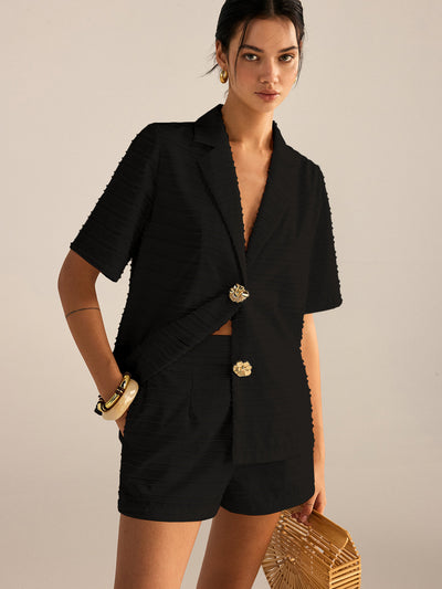 Ensemble blazer et short à manches courtes texturé