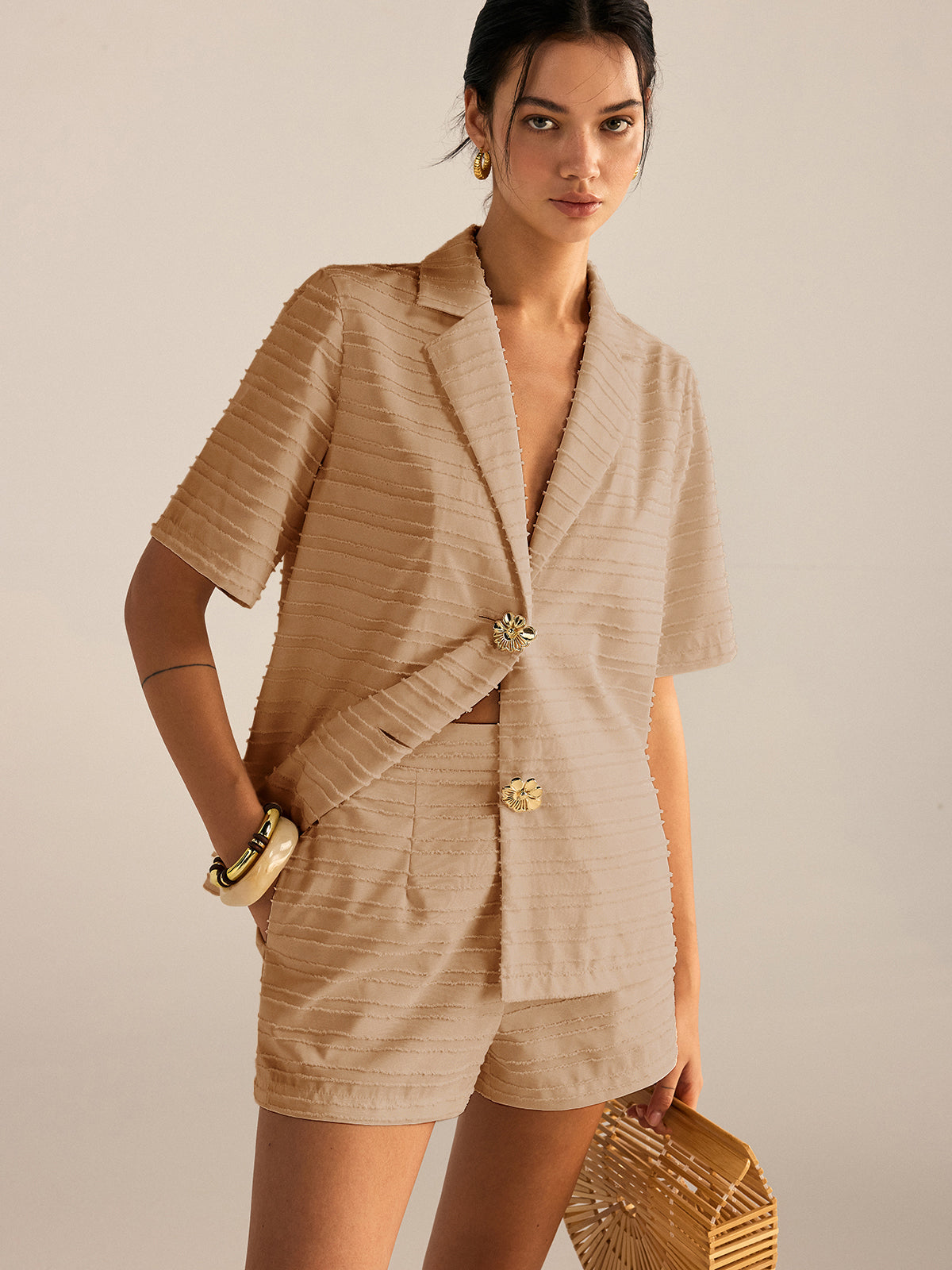 Ensemble blazer et short à manches courtes texturé