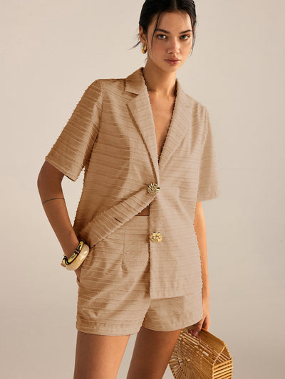 Ensemble blazer et short à manches courtes texturé