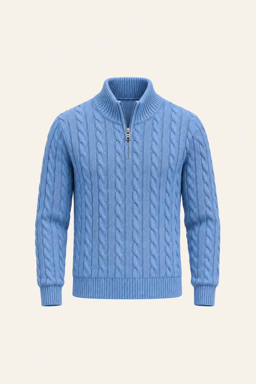 Tilano Cable Quarter-Zip Knit Light Blue