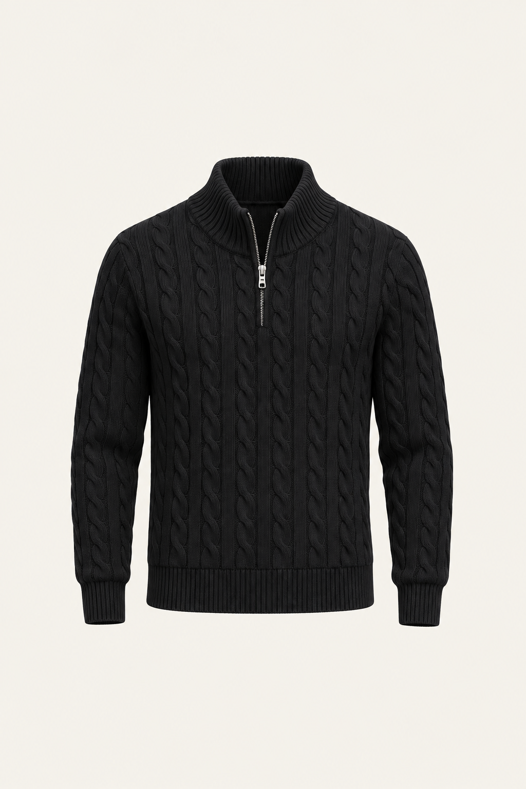 Tilano Cable Quarter-Zip Knit Black
