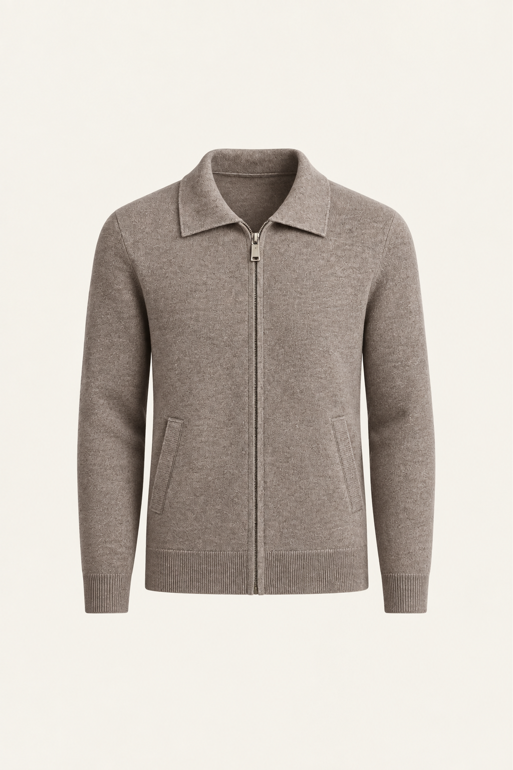 Teravo Merino Knitted Polo Cardigan Taupe