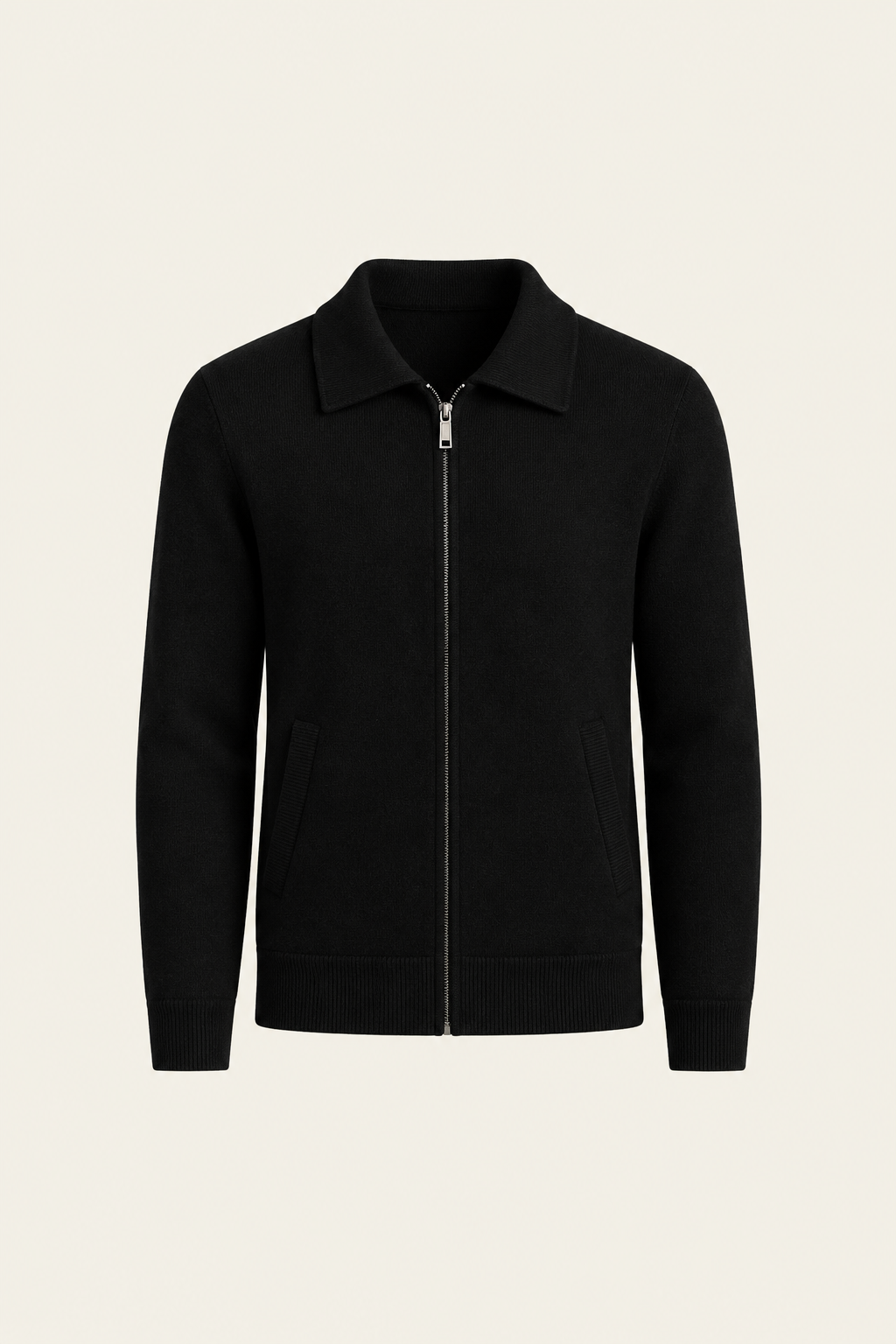 Teravo Merino Knitted Polo Cardigan Black