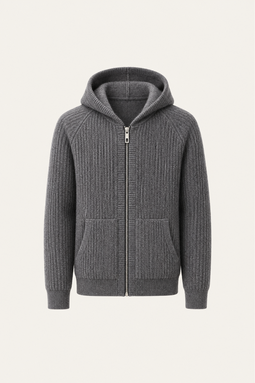 Velani Wool Hooded Zip Knit Dark grey