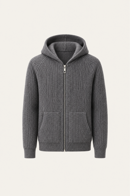 Velani Wool Hooded Zip Knit Dark grey
