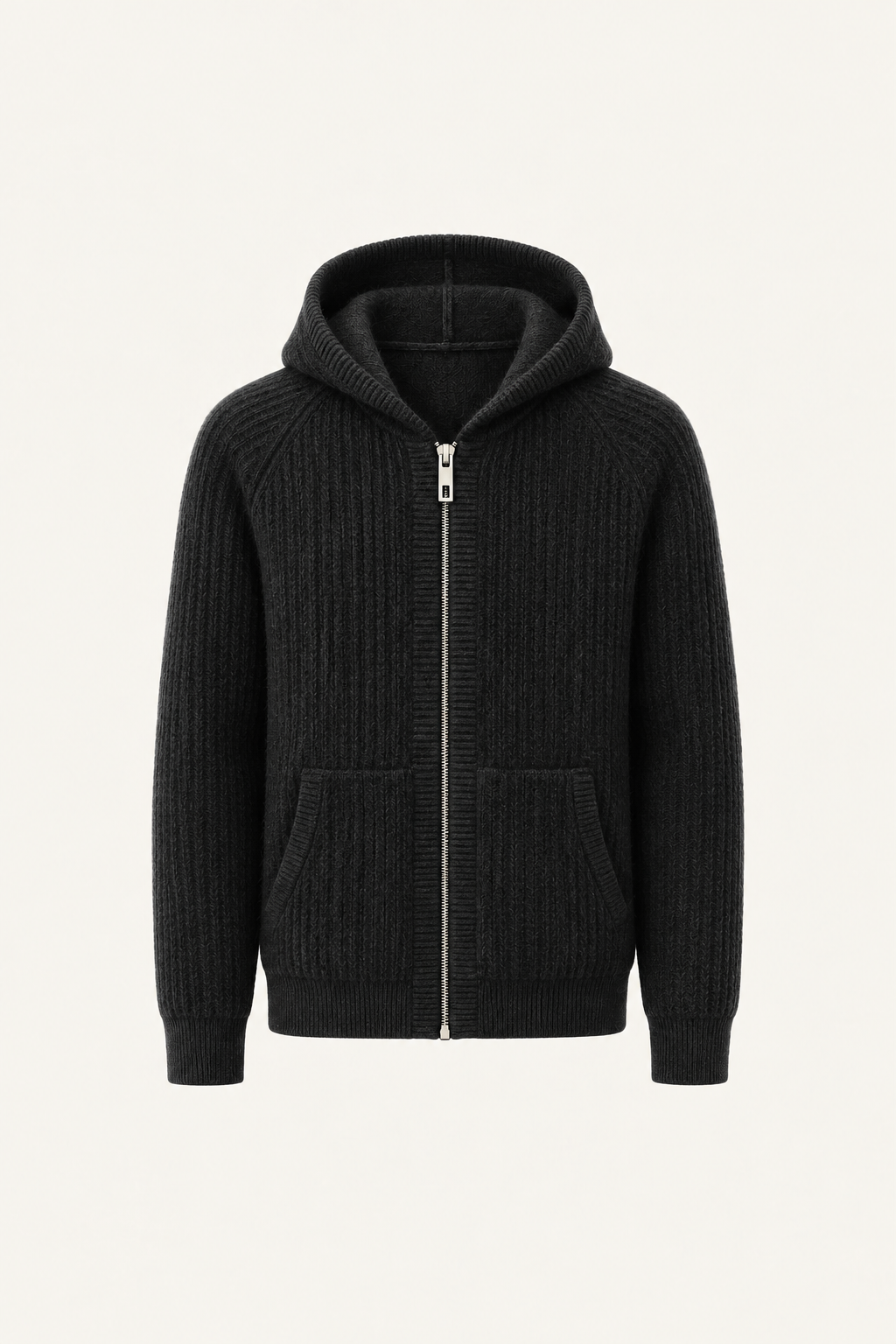 Velani Wool Hooded Zip Knit Black