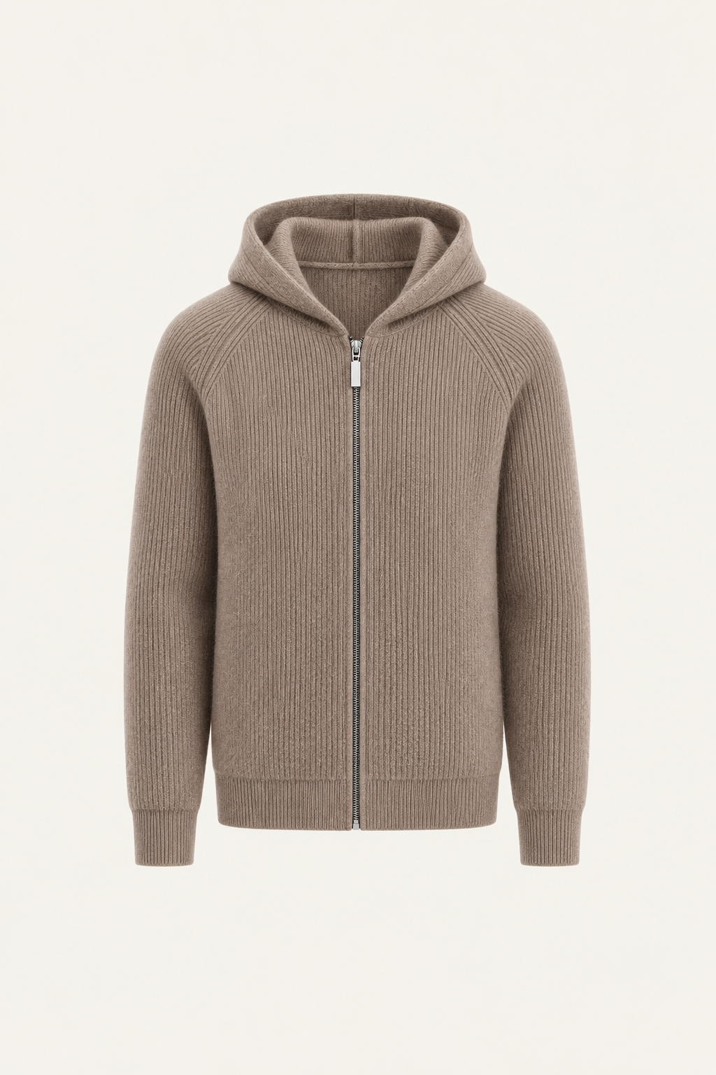 Zelano Wool Hooded Zip Knit Brown