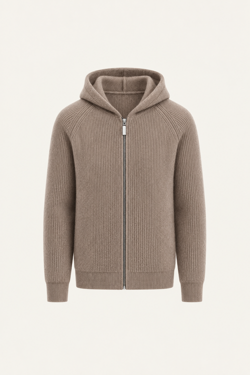 Zelano Wool Hooded Zip Knit Brown
