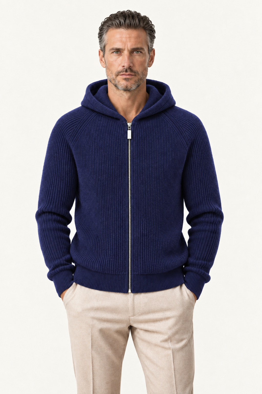 Zelano Wool Hooded Zip Up Navy