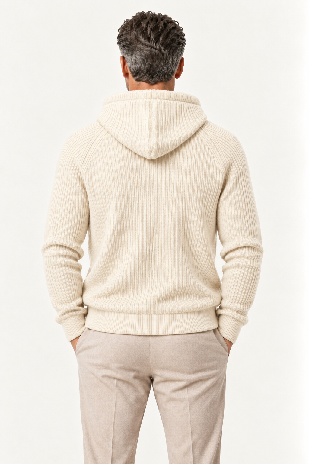 Zelano Wool Hooded Zip Up Cream
