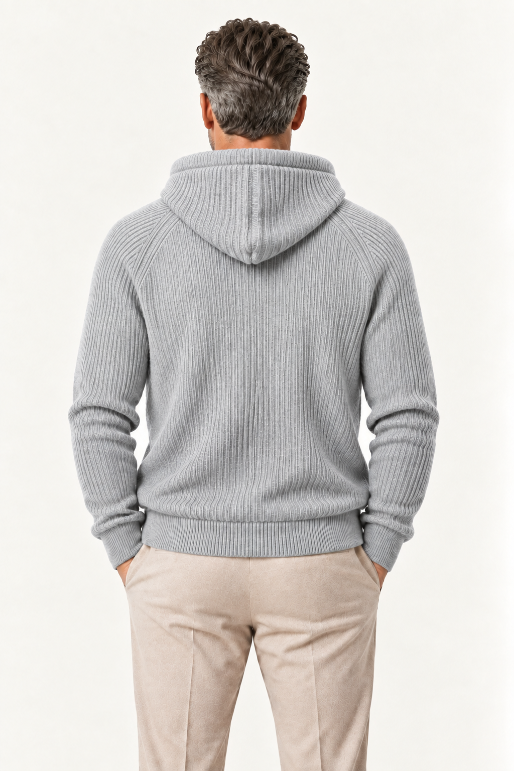 Zelano Wool Hooded Zip Up Light Grey