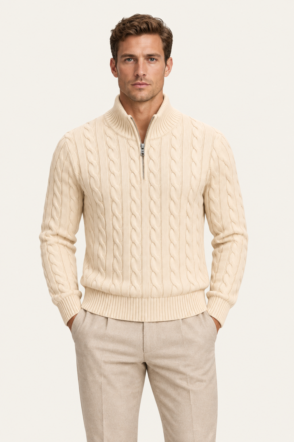 Tilano Cable Quarter-Zip Knit Abricot