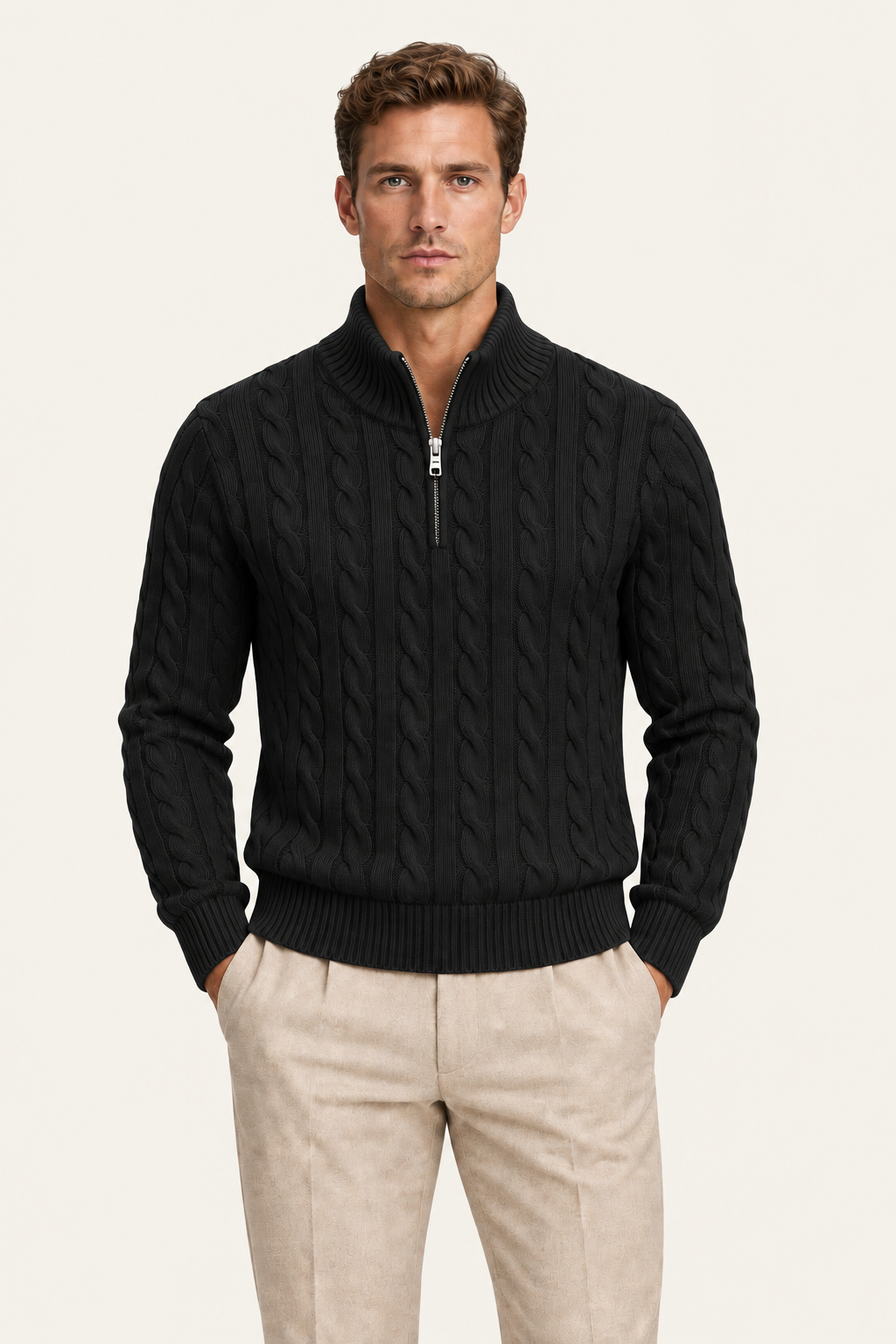 Tilano Cable Quarter-Zip Knit Black